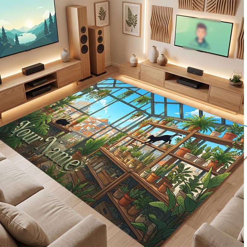 Nature Library Travel Theme Crystal Velvet Floor Rug Personalized Custom Name Text Warm Carpet Home Decoration