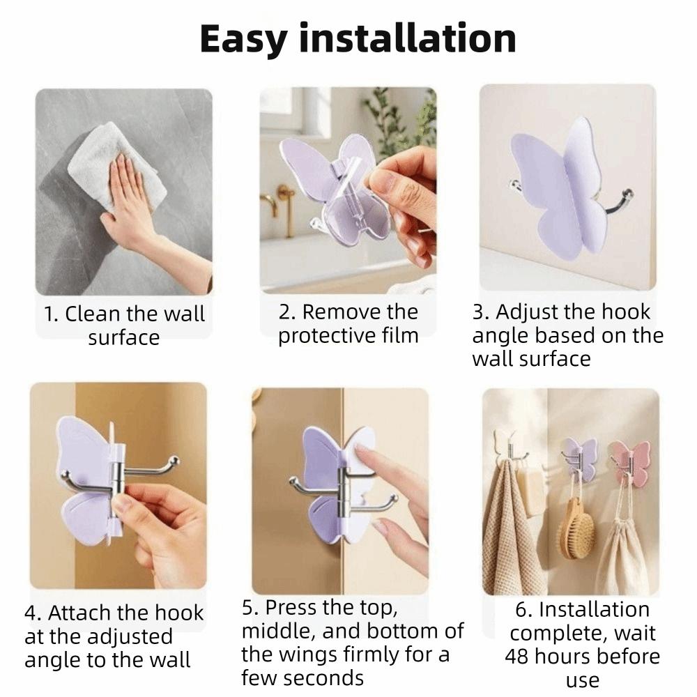 4PCS Self Adhesive Rotating Butterfly Wall Hooks Wall Mounted Corner Hooks Bedroom