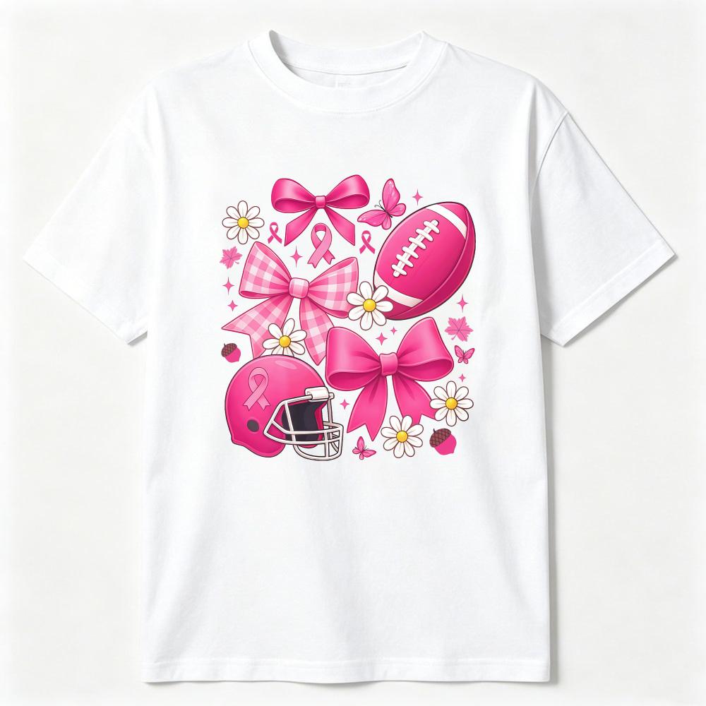 Breast Cancer Football Pink Out Tshirt Tackle Breast Cancer Tee Preppy Game Day Bow Tops Pink Ribbon Shirt Breast Cancer Shirt