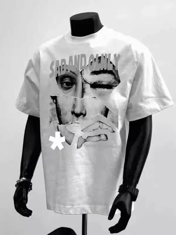 2025 New Man Summer Mens Washed TShirt Vintage Printed TShirt Harajuku Casual Cotton Short Sleeve Acid Wash TShirts Top