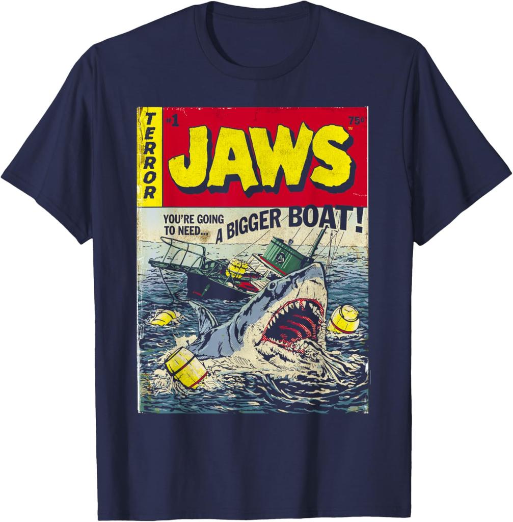 Jaws Pulp Attack Comic Cover Short Sleeve TShirt Graphic  T Shirts Unisex Cotton Vintage Round Neck Tees Short Sleeve
