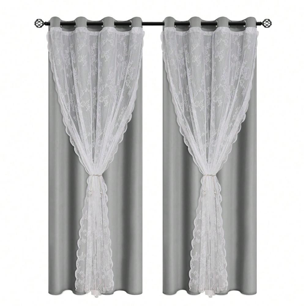 

1 шт. Современные однотонные двухслойные шторы с завязкой, полностью затемняющие перфорированные шторы, подходят для различных комнат 100X130CM 1PC&Grommet Top серый