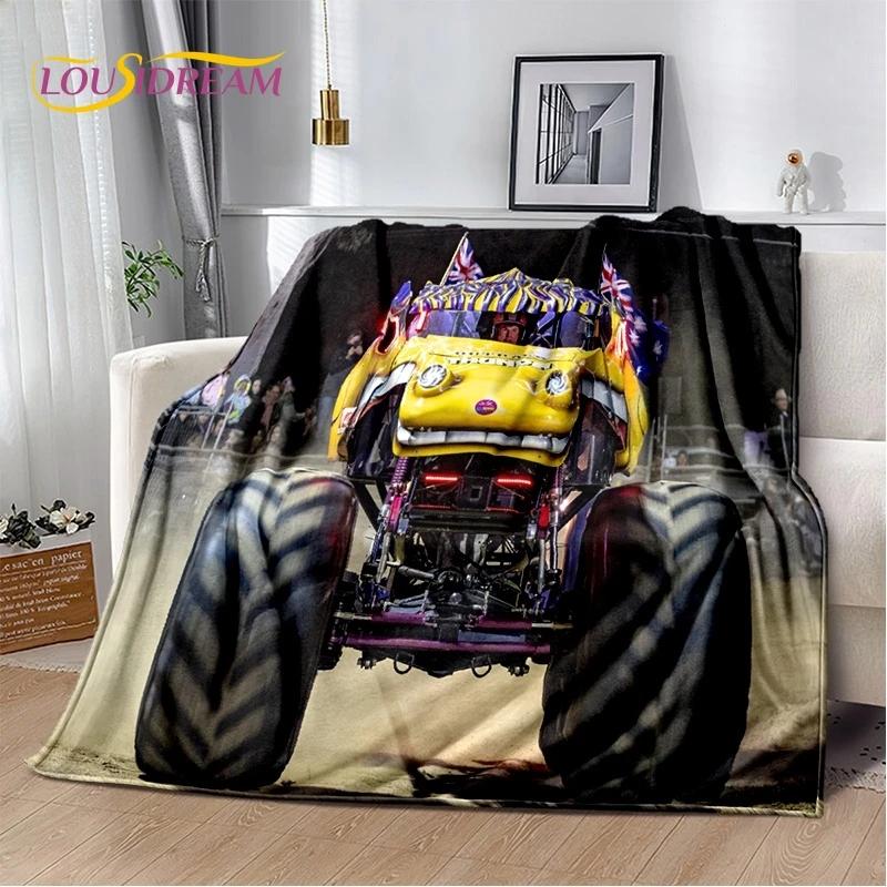 Monster Truck 3D Monster Jam Cartoon Soft Flannel Blanket for Bed Bedroom Sofa Picnic,Throw Blanket for Outdoor Leisure Nap Gift