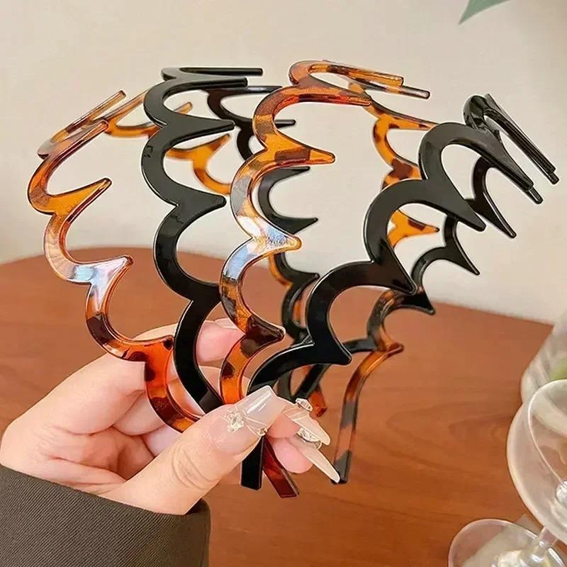 Women Solid Color Toothed Non-slip Hair Bands Girl Face Wash Sports Hairbands Wave Headbands Hair Accessories
