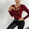 Elegant Women's Jujube Red Long-Sleeve T-shirt - Autumn/Winter 2024 Fashion