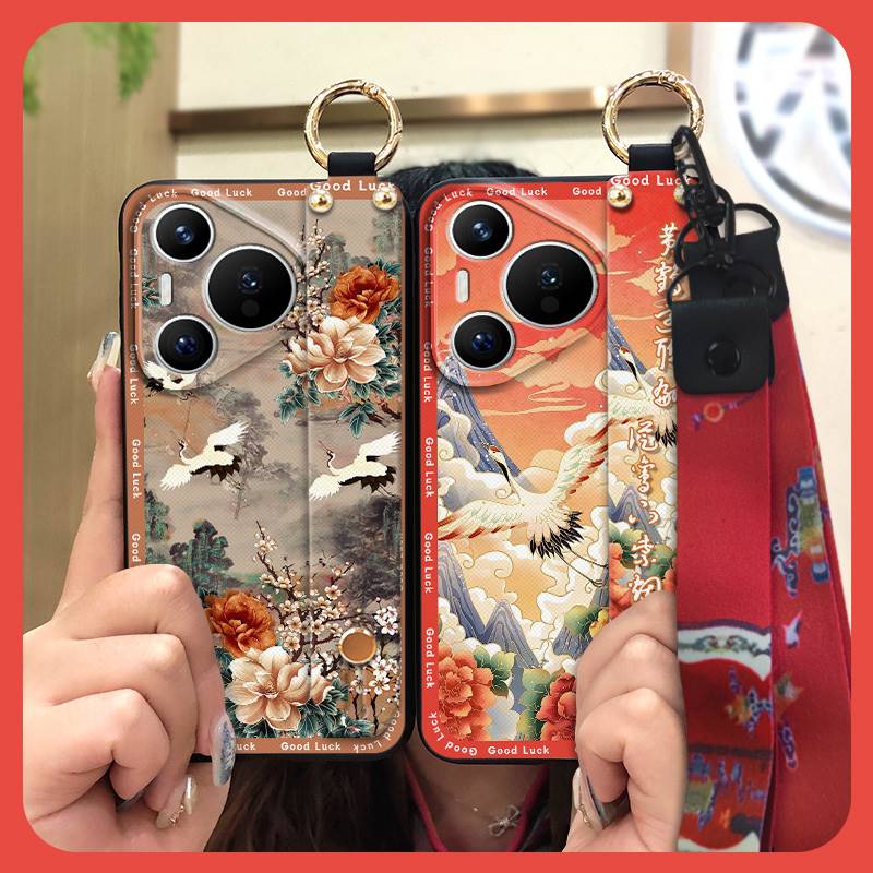 Durable For Mom Phone Case For Huawei P70 Pro/Pura 70 Pro+ Chinese Style Ring Silicone Protective Elderly Lady Lanyard