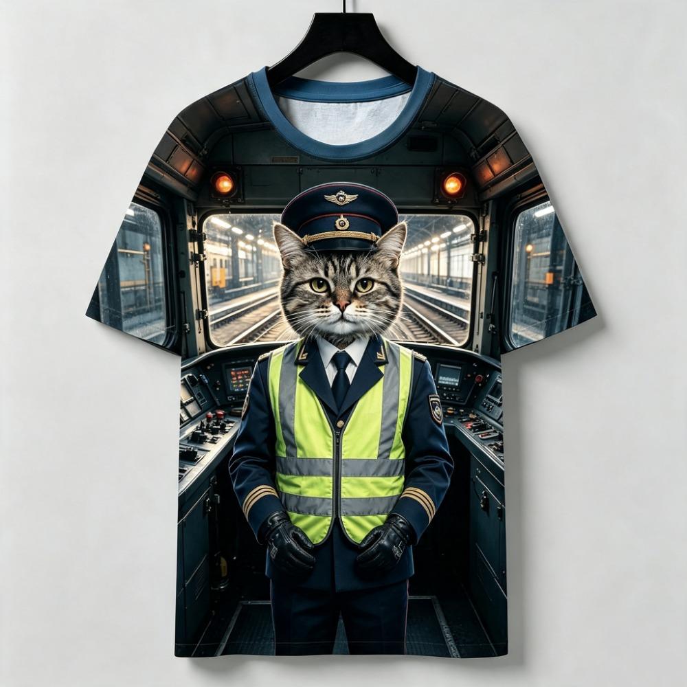 Funny 3D Western Cowboy Cat Print Men's T-shirt Fashion Cool Party Daily T Shirt Outdoor Casual Short Sleeve Top Summer Clothing