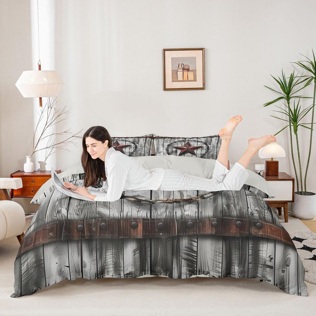 Comforter Homewish Retro Texas Star Brown Teal Barn Doot Set Rustic Vintage Farmhouse Bedding Set