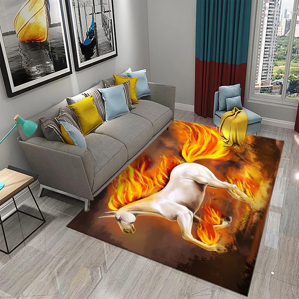 3D Fire Animal Cool Tiger Wolf Carpet Children Play Crawling Carpet Living Room Bedroom Balcony Decor Rugs Bathroom Non-slip Mat