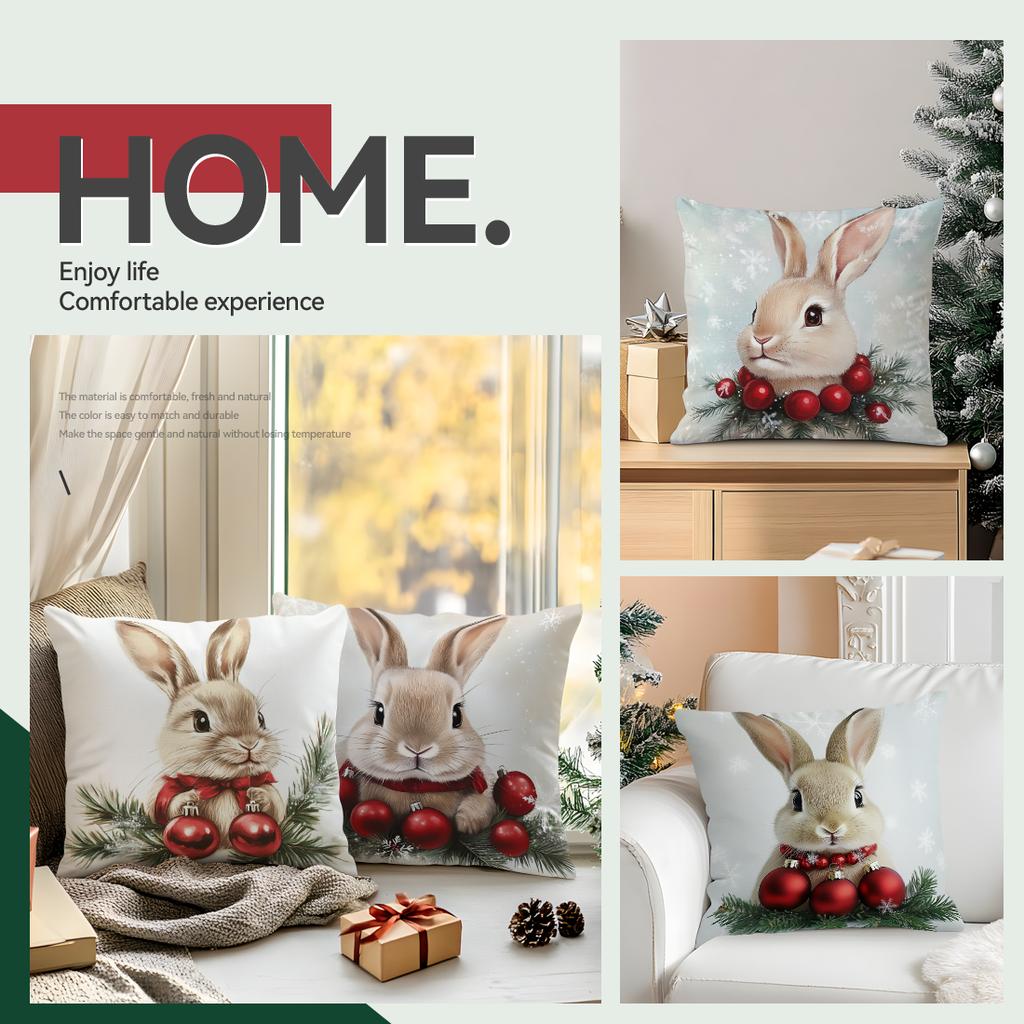 45X45Cm Christmas Rabbit Pillowcase Bedroom Sofa Cushion Cover 100% Polyester Living Room Cushion Pillowcase Home Decor
