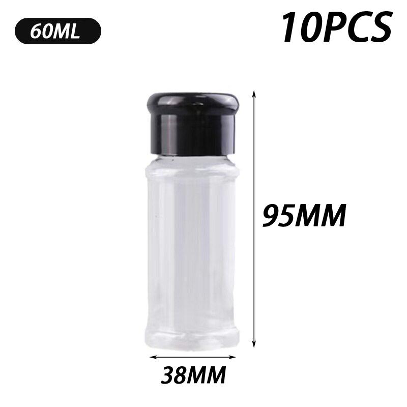 10Pcs Kitchen Salt Pepper Shakers 60/100Ml Plastic Empty Seasoning Storage Bottle