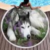 Cute Husky Pet Dog Round Beach Beach Towel, Soft Absorbent Quick Dry Circle Swim Towel with Tassels Roundie Yoga Mat Picnic Rug