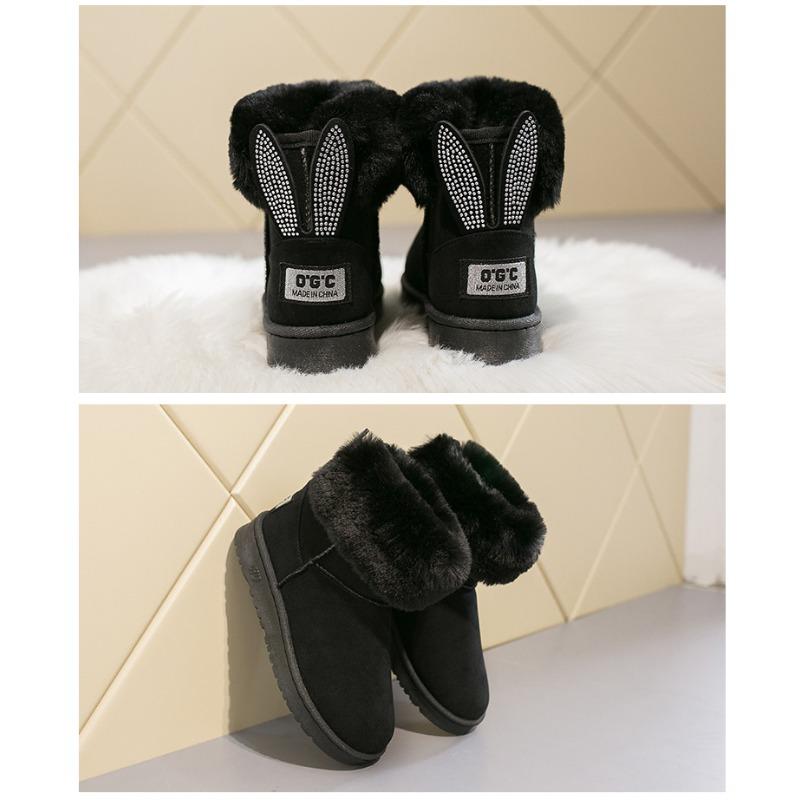 Autumn and Winter New Snow Boots Women's Medium Tube Thick Plush Waterproof Cotton Boots Rabbit Ear Cotton Boots Cross-border