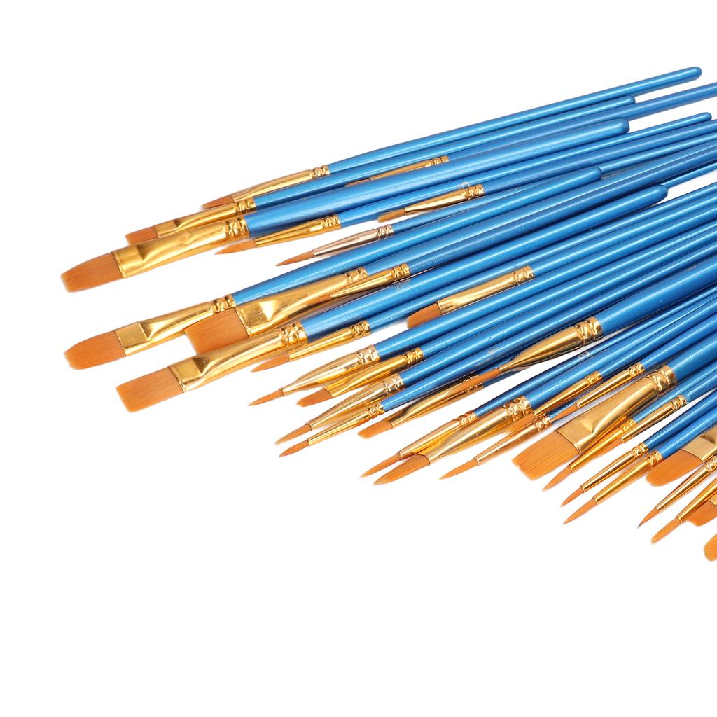 50Pcs Paint Brush Set Nylon Bristles Multiple Models Strong Adsorption Art Paint Brush Set for Watercolor Oil Painting