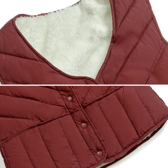 Női mellény kabát párnázott, egyszínű ujjatlan vastag puha karcsú, egysoros kardigán V nyakú szélálló meleg mellény