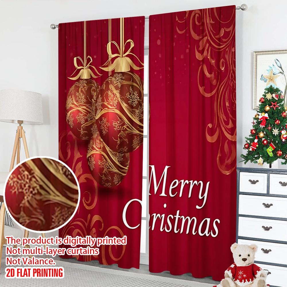 2pcs 2D flat printing Christmas Hot Party Curtains Christmas card red trinket print Digital Printed Polyester Drapes Party