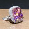 Elegant European and American Square Pink Zircon Wedding Ring with Micro-Inlaid Design