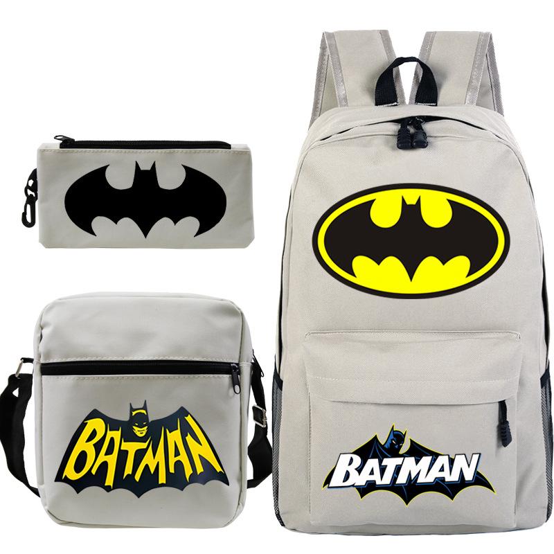 Batman Three-Piece Schoolbag Casual Backpack Male And Female Students Backpack Shoulder Bag Pencil Case three-piece set