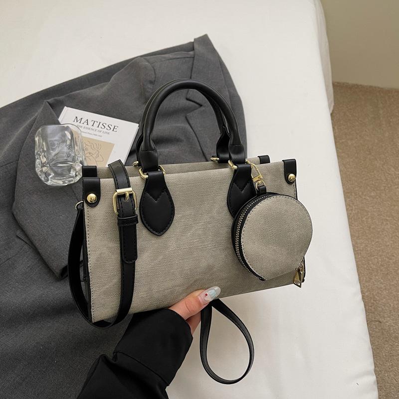 Contrasting color handbag women's 2025 autumn new texture foreign style tote bag French commuter high value messenger bag