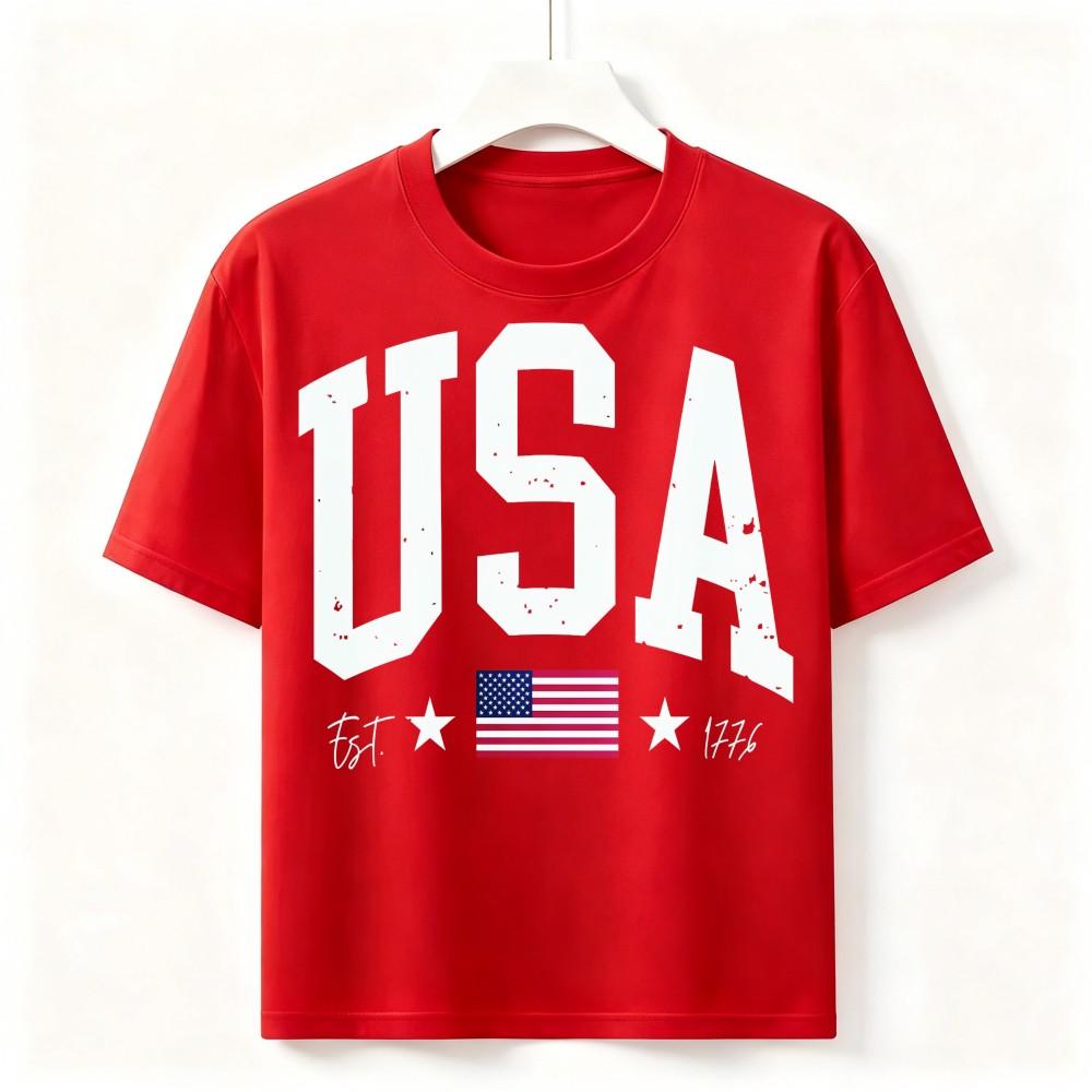 USA Est 1776 American Flag Vintage T Shirt Unisex Patriotic Casual Graphic Tee