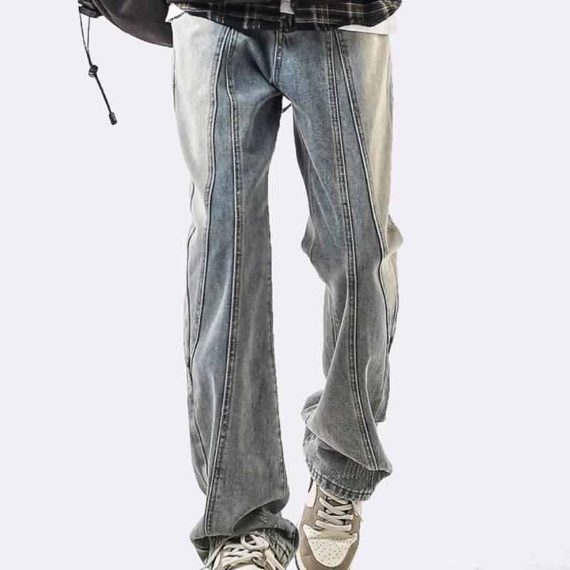 Straight jeans men's spring new American deconstruction design washed loose slim-fitting casual trousers