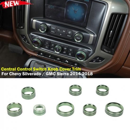 Green Radio AC Knobs Air Condition Switch Button Trim for Chevy Silverado 14-18