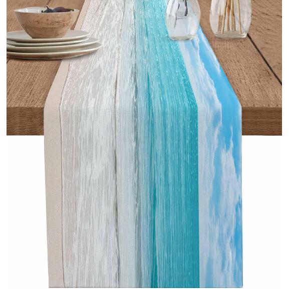 Summer Table Runners 70 Inches Long Tropical Ocean Beach Sea Water Table Runner for Family Dinner/Wedding/Outdoor Indoor Party, Cotton-Polyester