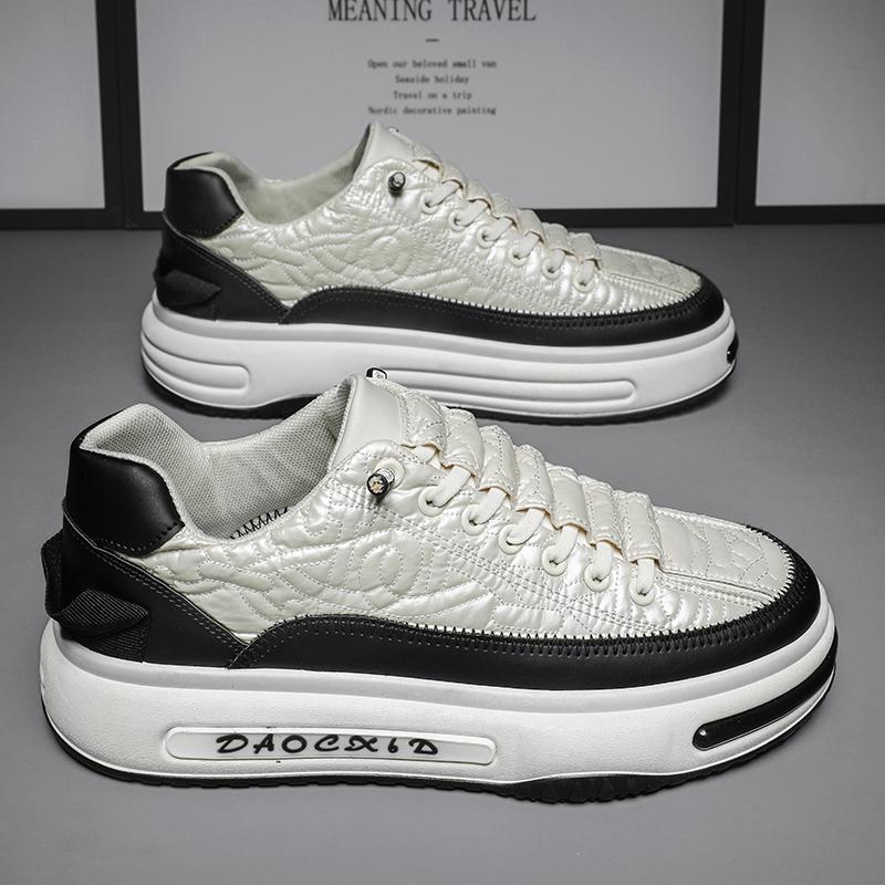 High Top Chunky Sneaker Men Winter Plush Warm Snow Boots Fashion Casual Leather/Down Upper Height Increased Flat Platform Shoes