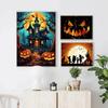 A Classic Vintage Wall Art Pumpkin Black Cat Ghost Painter Halloween Night, Printed Poster, Home Living Room Bedroom Decoration