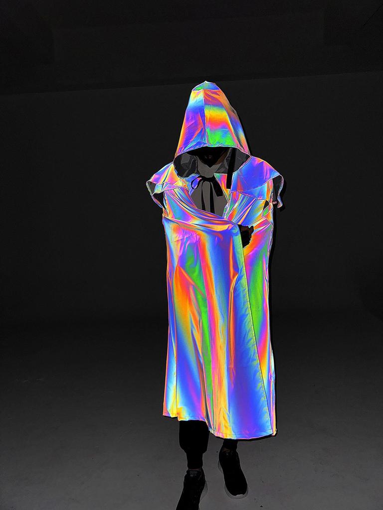 Medieval Gothic Iridescent Hooded Cloak: Reflective Cape for Halloween Parties