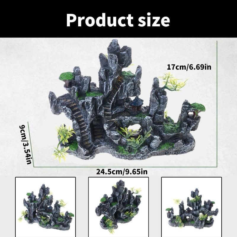 Mountain View Rockery Aquariums Ornaments Enhances Fishtanks with Natural Hiding Cave and Life Like Scene Landscape Decors