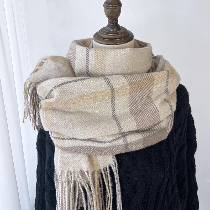 Plaid Scarf Women's Winter Warm Imitation Cashmere Fringed Shawl Dual-purpose Scarf Windproof & Warm, Multi-Color Options for Casual Outings, Office