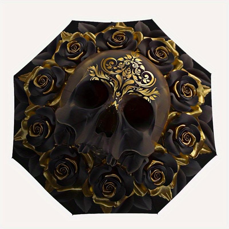 

1pc Skull Roses Pattern Automatic Open/close, All-Season Portable Folding Umbrella for Friends, Travel, Everyday yy250812134