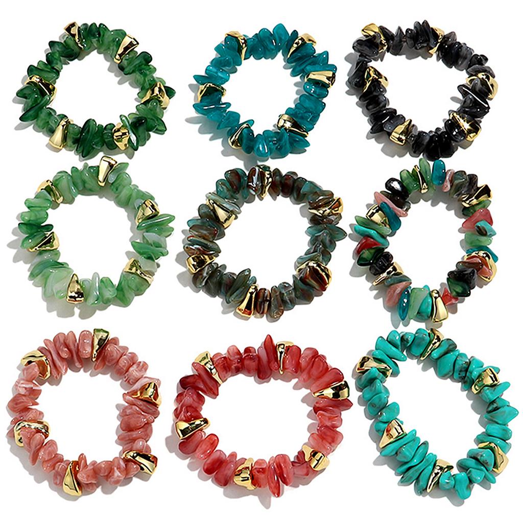 Acrylic Irregular Imitation Crushed Stone Beaded Bracelet for Women Boho Multicolored Strechy Bracelets Vacation Jewelry Gifts