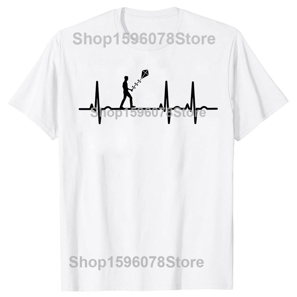 Funny Kite Flying Flyer EKG Graphic T Shirts Men Women Pure Cotton Humor Streetwear Tee Shirt Short Sleeve Unisex Loose Clothing