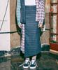 Near And Dear Check Color Block Long Slit Skirt