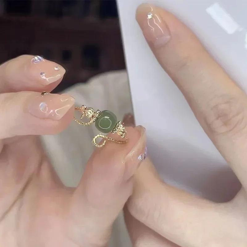 New Vintage Fashion Adjustable Rings For Women Can Turn To Relieve Anxiety Jade Ring Gold Color Party Creative Jewelry