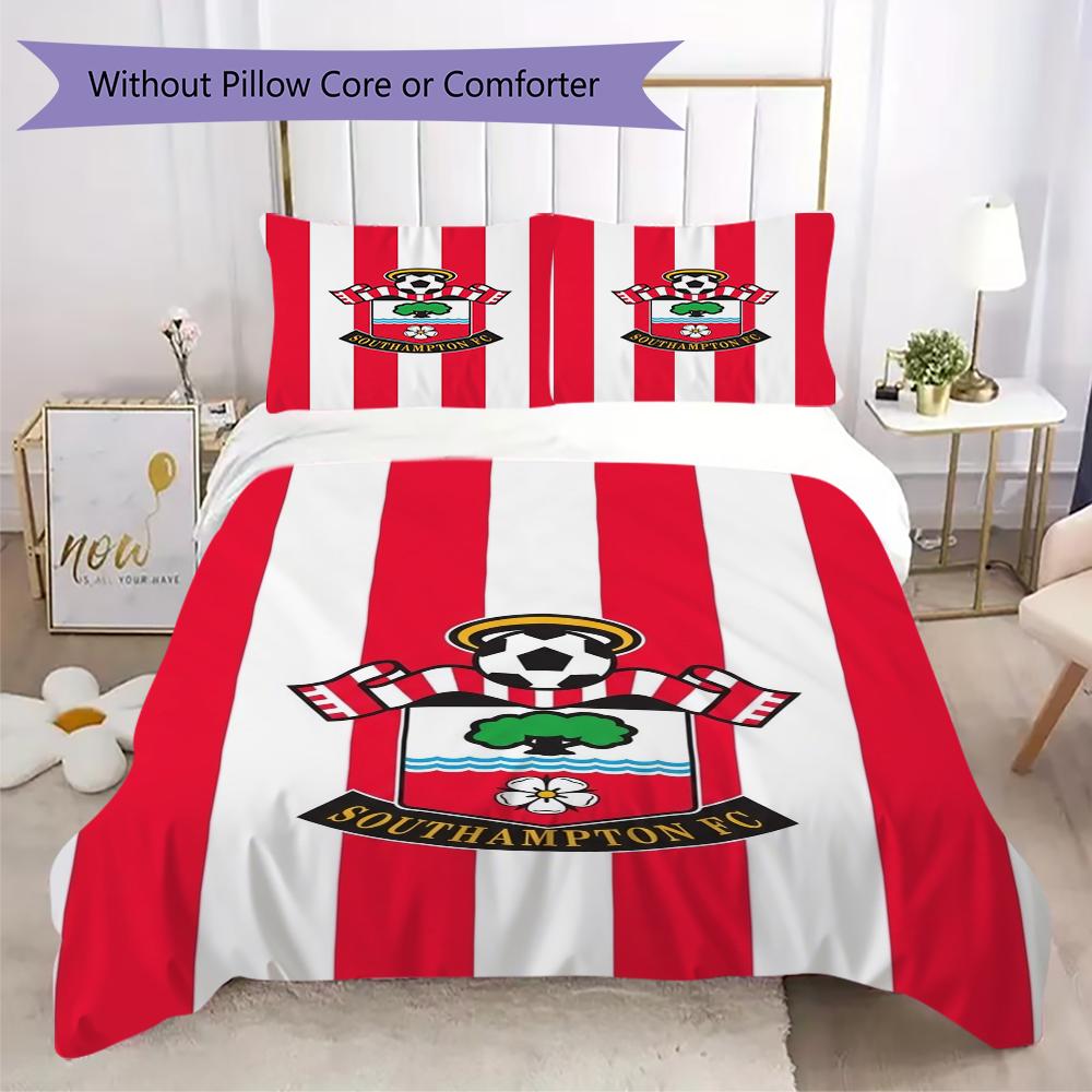 Southampton FC Muster Bettwäsche Steppdecken-Set Bettbezug Kissenbezug Heimdekoration Geburtstagsgeschenk (1 * Bettbezug + 2 * Kissenbezug ohne Füllung)