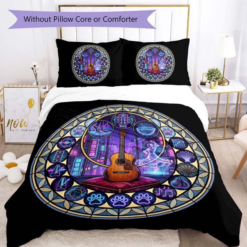 Cybernetic Music Mandolin Pattern Bedding,Quilt Set Quilt Cover Pillowcase Home Birthday Gift (1 * duvet cover + 2 * pillowcase, without core)