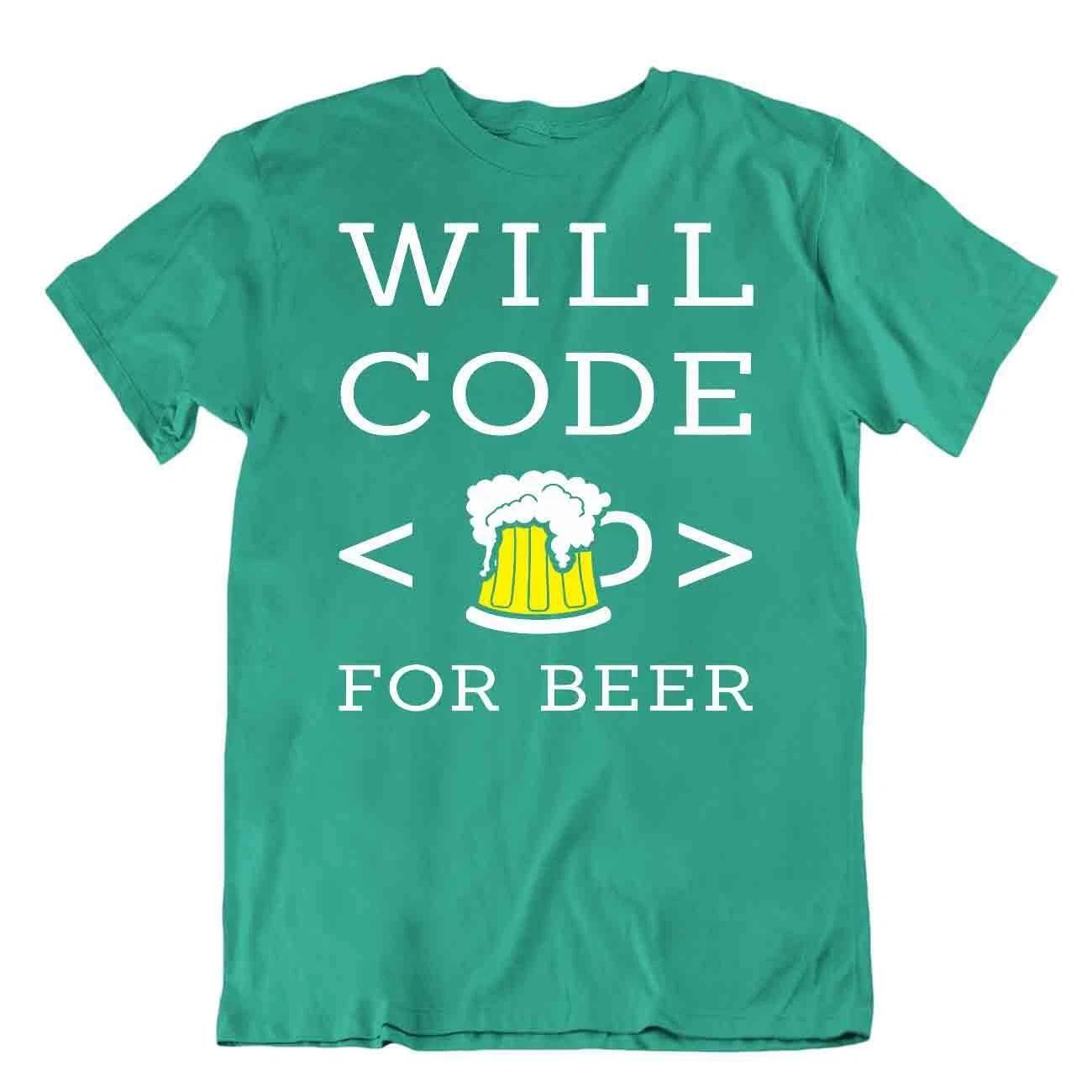 Programmer T-Shirt Teacher Joke Tee Funny Shirt Will Code For Beer Tshirt 2XL