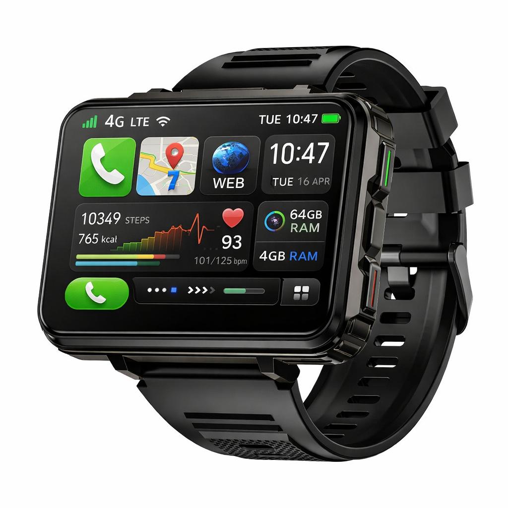 Смарт-часы Android 4G SIM GPS AMOLED-дисплей 6 ГБ ОЗУ 128 ГБ ПЗУ 64GB чёрный