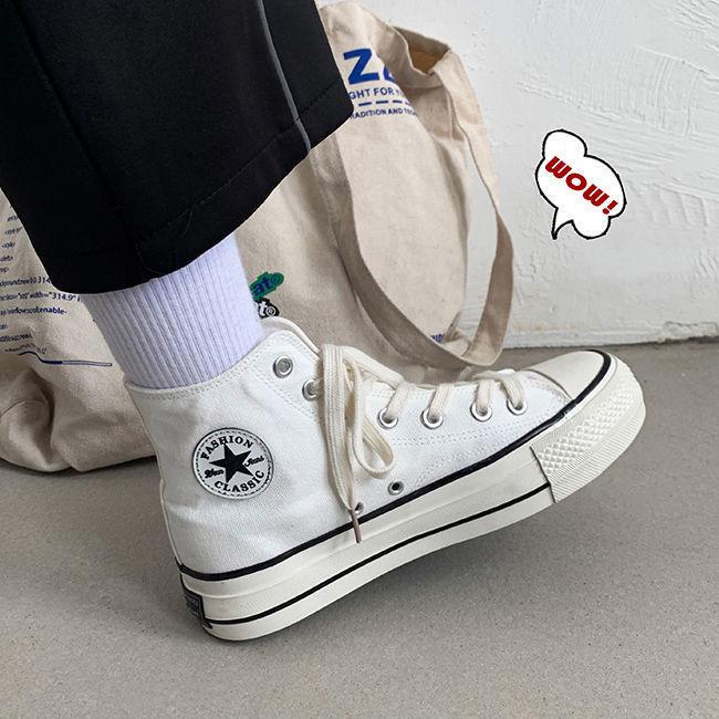 Thick-soled 1970 high-top canvas shoes women's versatile student cloth shoes 2025 new retro Harajuku board shoes white shoes