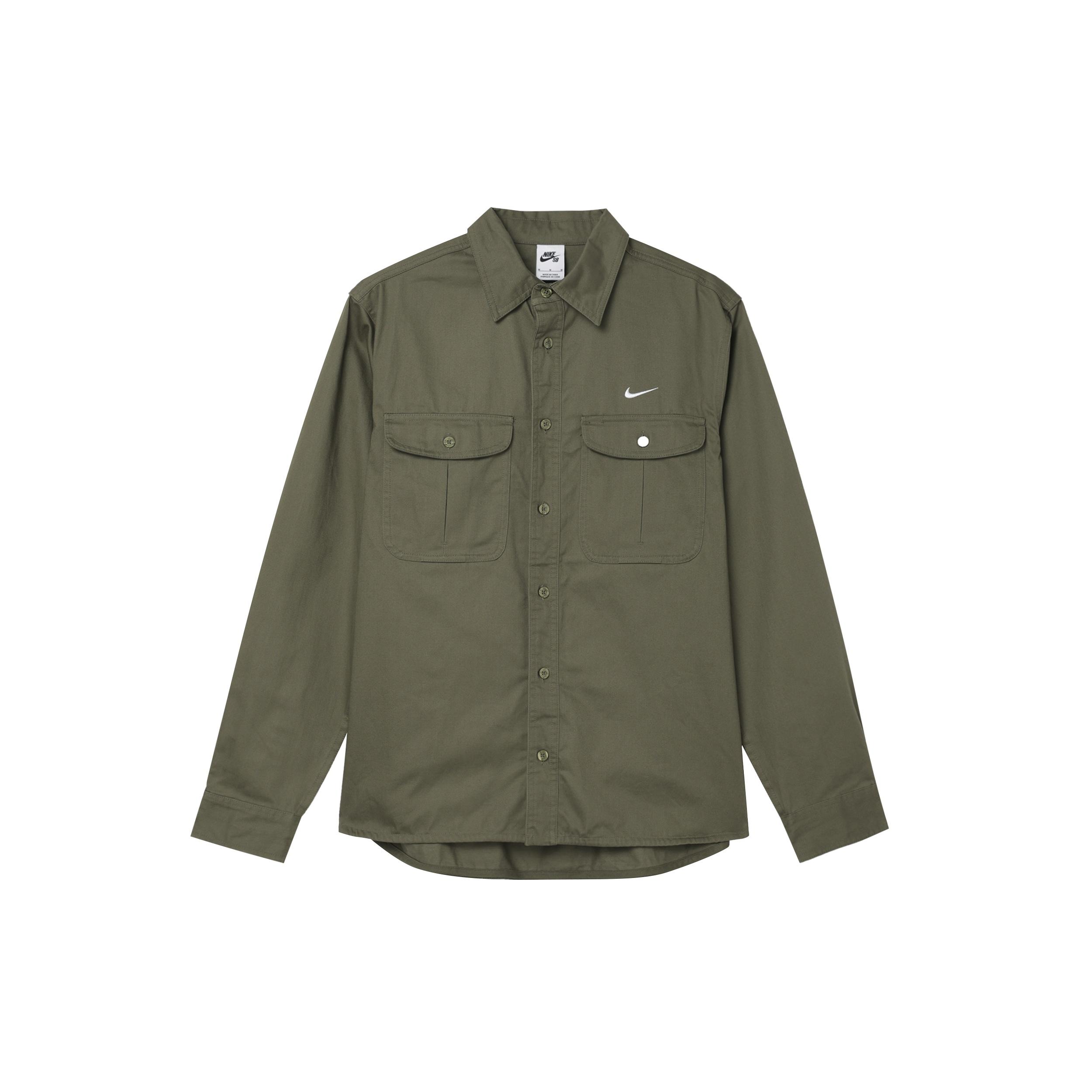 Nike SB Woven Skate Long-Sleeve Button Down Olive Men s DQ6288-222 M