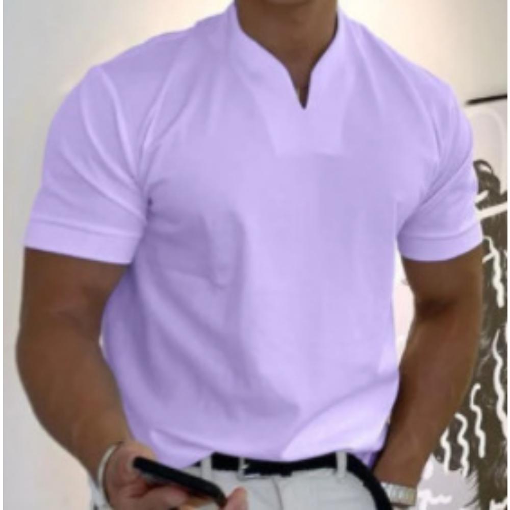 Summer New Muscle Men's Fitness T-shirt Elastic Cotton Short Sleeve Summer V-neck