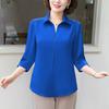 Top Estivo da Mamma Colletto Reversibile Bottoni Colore Unito Maniche a Tre Quarti Pullover Da Abbinare ai Pantaloni Per Mezza Età Casual Taglia Larga Mamma T-shirt Primaverile