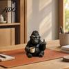 Modern Decorative Statues for Study Middle‑Finger Hippo Figurine with Coffee Cup Funny Resin Animal Statue Novelty Desktop Humorous Gift