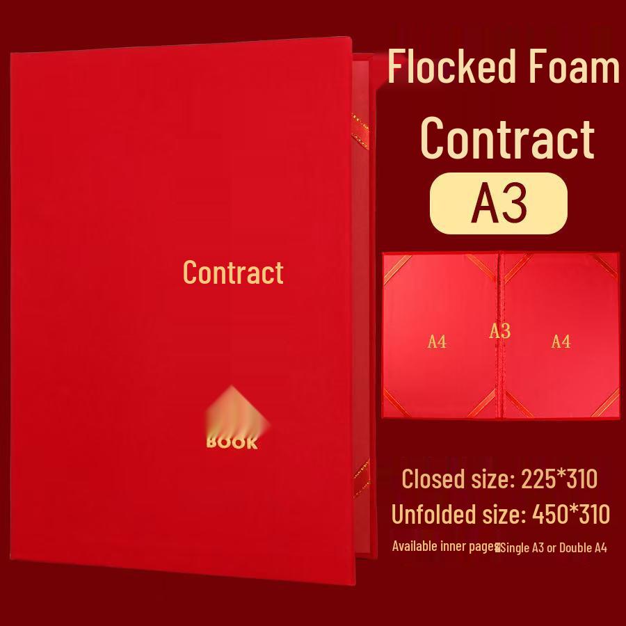 A4 Red Suede Contract Signing Folder with Clip