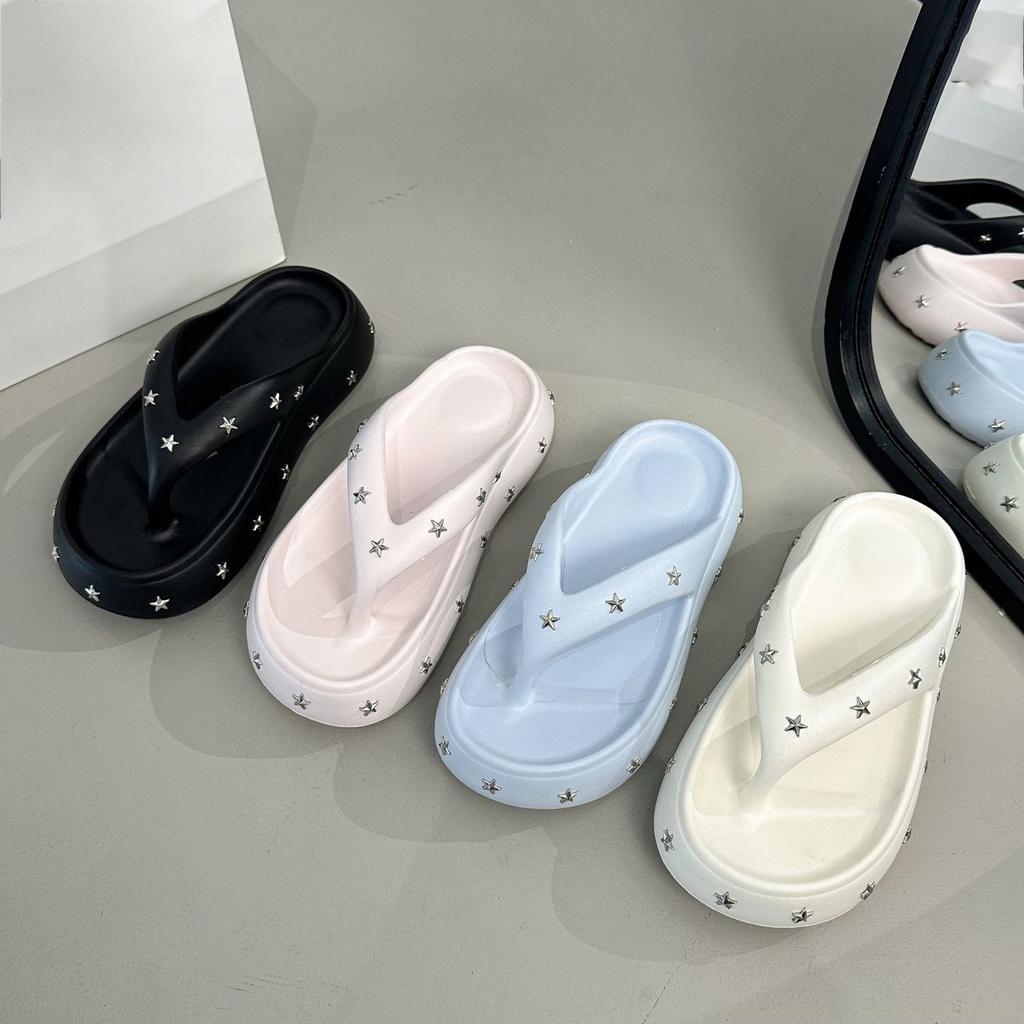 Wear heightened beach pinch feet non-slip seaside cool slippers fairy wind thick bottom flip-flops 2025 summer and autumn new models