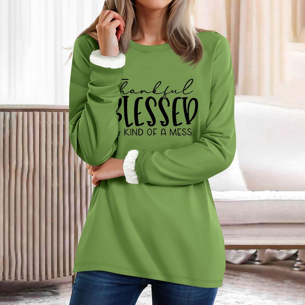 Kadın Yuvarlak Yaka Üst Harf Baskılı Kalınlaştırılmış Peluş Kaşmir Sıcak Uzun Üst