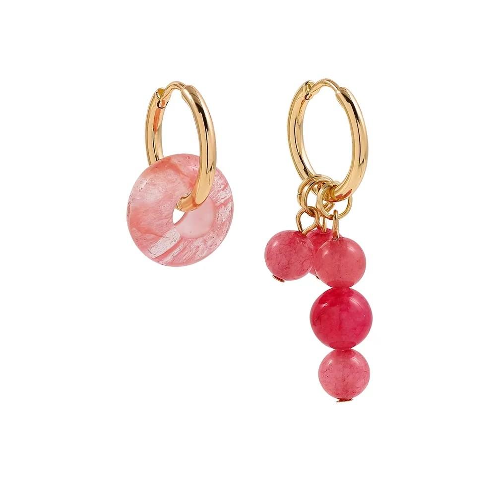 Bohemian Style Natural Stone Beads Irregular Pendant Earrings for Women Stainless Steel Hoops Earring Charm Summer Jewelry